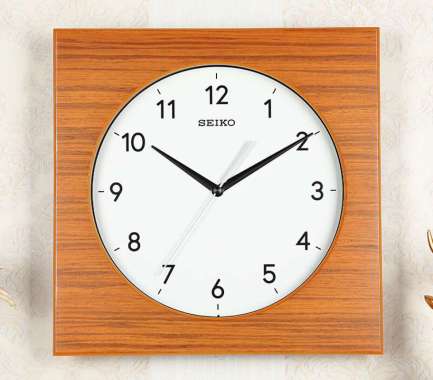 Seiko QXA-766BZ Wooden Veneer Case Quiet Sweep Jam Dinding [Original/ 29.5 cm] Light Brown