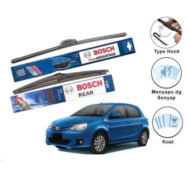 Bosch Wiper Depan Belakang Toyota Etios Valco Frameless 1 Set Hitam
