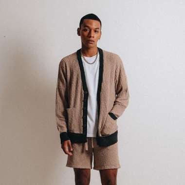 Noir Sur Blanc Men Popcorn Cardigan Brown Semua Ukuran