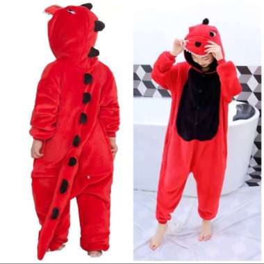 KOSTUM ONESIE BAJU DINO DINOSAURUS MERAH PIYAMA COSPLAY ANAK KIGURUMI S merah red