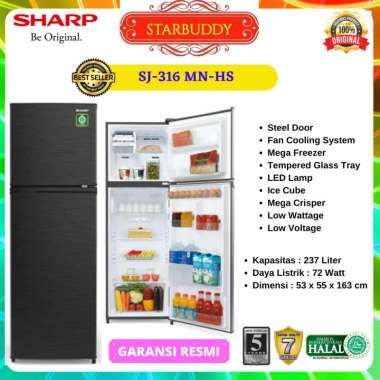 KULKAS SHARP SJ-316MN-HS, SJ316, 316 HS, 2 PINTU