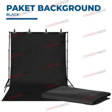 Paket Lengkap Background Foto Studio premium plus kain dan clamp HITAM