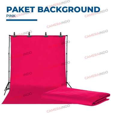 Paket Lengkap Background Foto Studio premium plus kain dan clamp MERAH MUDA