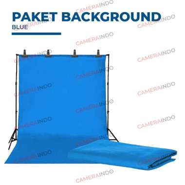 Paket Lengkap Background Foto Studio premium plus kain dan clamp BIRU