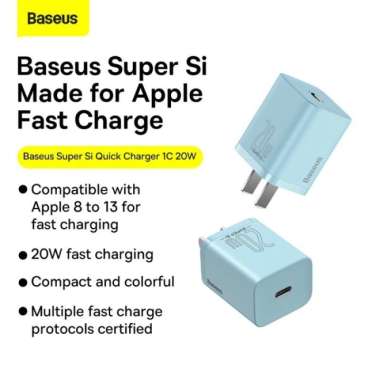 Baseus Super Si Adaptor Quick Charger 1C 20W CN Biru Muda