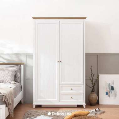 Dekoruma KANOU Lemari Pakaian Kayu 2 Pintu / Lemari Baju Putih