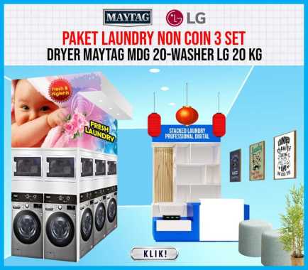 Paket Usaha Laundry Kiloan 3 Set Washer LG 20 Kg & Dryer Maytag 15 Kg