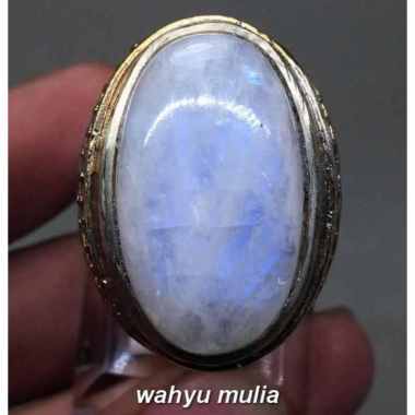 Batu Cincin Biduri laut Moonstone blue shine Asli (Kode 1788) putih dengan bias biru