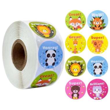 Roll STICKER Label Happy Birthday Isi 500 Sticker Lucu Animal 1 Roll