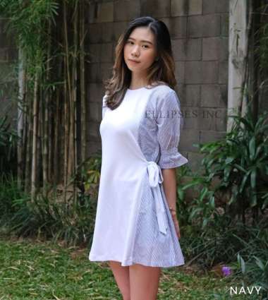 ELLIPSESINC Dress Scuba Wanita / Onana Stripes Dress L NAVY