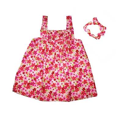 Pesona Sakura Flower Dress Anak with Headband - Pink