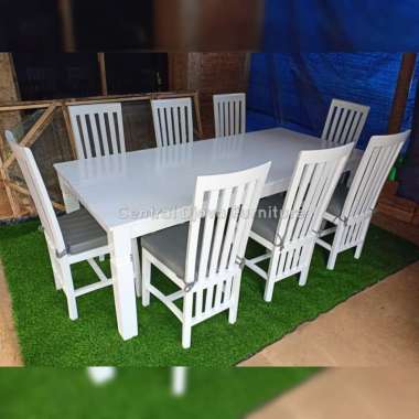 Kursi & Meja Makan Cat Duco Balero Kayu Jati Kursi 8 Minimalis Jepara -- Putih