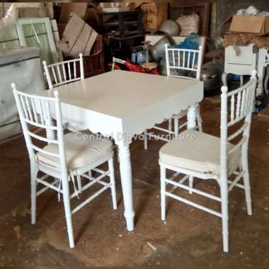 Kursi & Meja Makan Tiffany Minimalis Cat Duco Kursi 4 Kayu Jati Jepara -- Putih