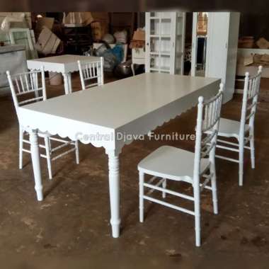 Kursi & Meja Makan Tiffany Minimalis Cat Duco Kayu Jati Mebel Jepara -- Putih