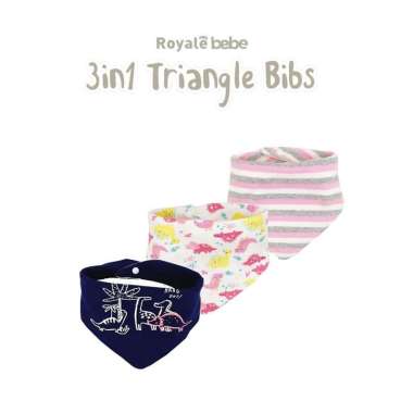Royale Bebe 3 in 1 Bib segitiga Pink Dinosaur -