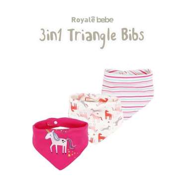 Royale Bebe 3 in 1 Bib segitiga Pink Unicorn -