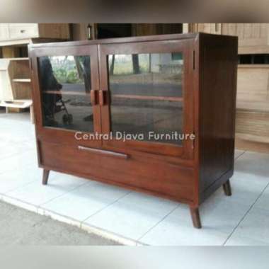 Buffet Nakas Bufet Meja TV Retro Kaca Laci Kayu Jati Furniture Jepara Multicolor