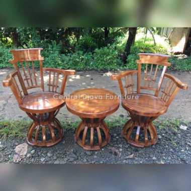 Kursi & Meja Teras Bulat Asihan Minimalis Kayu Jati Mebel Jepara