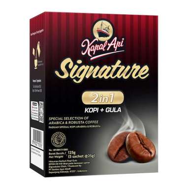 Promo Harga KAPAL API Signature 2 In 1 Kopi + Gula per 5 sachet 25 gr - Blibli