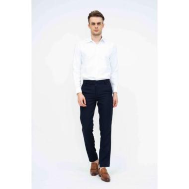 Celana panjang pria slim fit kerja formal button celana bahan stretch 29 biru navy