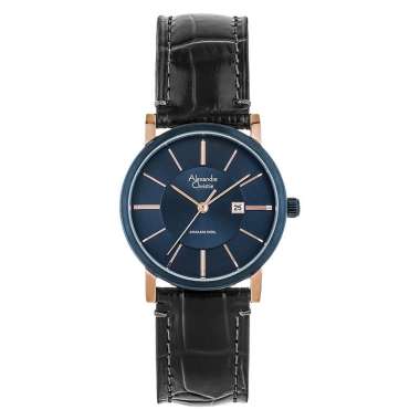 Alexandre Christie AC 8344 LD LURBU Ladies Blue Dial Black Leather Strap [Machtwatch] Hitam