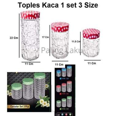 Toples Kaca Polkadot 1 set 3 Size / Toples kue kering Biru