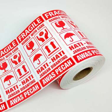 Sticker Fragile Label Hati-Hati Stiker Awas Pecah 9,5 x 5 cm (1 roll/ 500 pcs) Dasar Putih