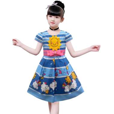 Two mix Baju Anak Perempuan Fashion Usia 1-12 Tahun / Dress Anak Cewek Motif Matahari 3992 2 Biru