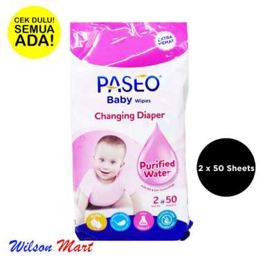 PASEO BABY WIPES WITH JOJOBA OIL ISI 2 PCS 50 SHEETS TISU BASAH