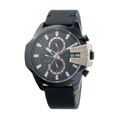 Daniel Klein Exclusive DK12352-4 Men Black Dial Black Leather Strap [Machtwatch] Hitam