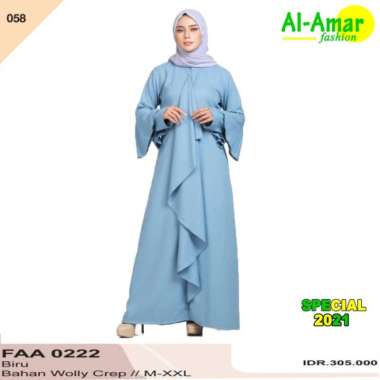 Gamis Syari Wanita Terbaru Lebaran 2021 Kekinian Bahan WollyCrepe Biru Wardah XXL