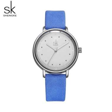 SHENGKE 8005 Jam Tangan Wanita Analog Tali Kulit Casual Korean Design CURRENOS blue