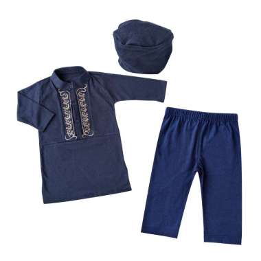 Bearhug Pakaian Muslim Koko Bayi Laki-Laki XKG4 Navy Batik Premium Embroidery (Include Peci) 6-18M 6