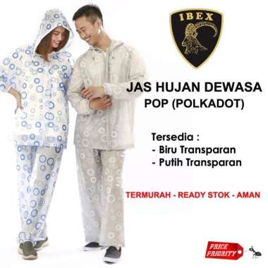 JAS HUJAN Setelan Polkadot Jaket Celana IBEX POP Promo TERMURAH Biru