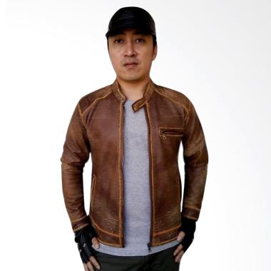dm79 RD5 Sulam Hand Made Kulit Domba Asli Jaket Pria - Brown