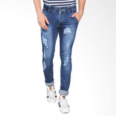 Bronco Slim Fit Ripped Denim Celana Panjang Pria - Blue 4161