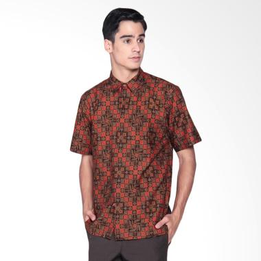 Danar Hadi Print Motif Ceplok Kitiran Kemeja Batik Pendek Pria - Red
