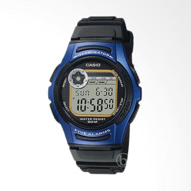 CASIO 5 Alarm 10 Year Battery Life Jam Tangan Pria - Blue W-213-2A Black
