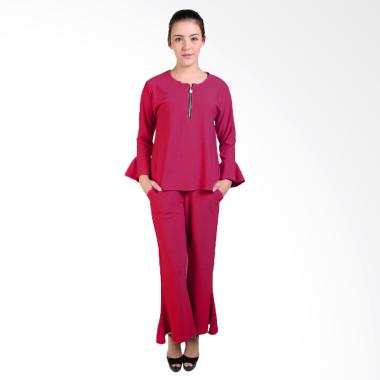 Jfashion Blouse Tangan Terumpet Dan Celana Kulot Setelan Wanita - Priyanka Marun