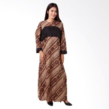 Batik Distro BA8758 Lengan Panjang Gamis Wanita - Coklat