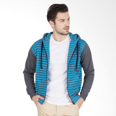Enzy Batik Hoodie Zipper Grey Stripes Kemeja Pria - Grey