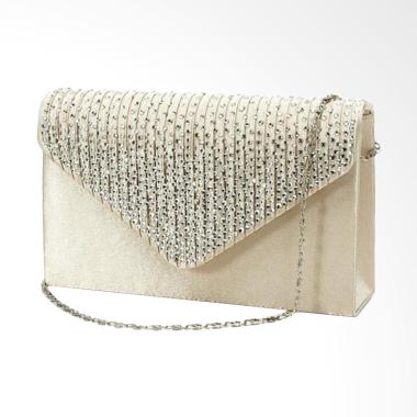 Lansdeal Ladies Large Evening Satin Diamante Envelope Bag - Gold