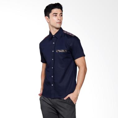 Batik Heritage Combination On Shoulder Slim Fit Kemeja Pria - Navy
