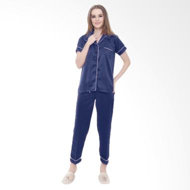 JCFASHION Celana Panjang Satin Setelan Baju Tidur Wanita - Blue Navy
