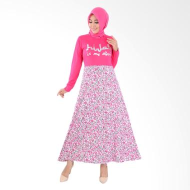 Jfashion Maxi Tangan Panjang Print ... e Long Dress Gamis - Pink