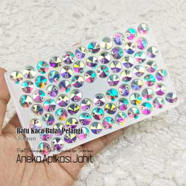72 BIJI BATU KACA BULAT 10 MM PELANGI PREMIUM MOTE BATU DIAMOND RESIN PAYET AKRILIK MANIK PERMATA
