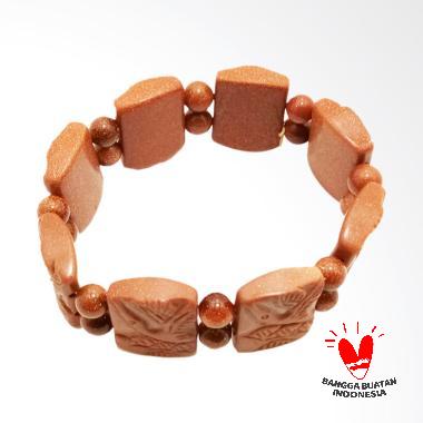 Vee Batu Pasir Emas Model Kotak Ukir Bola Gelang Terapi Kesehatan Coklat