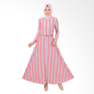 Jfashion Khanza Maxi Corak Salur Long Dress Gamis Wanita - Salem