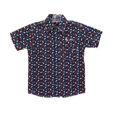 Yege Print Bowling Kemeja Anak - Navy