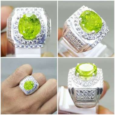Batu Permata Hijau Natural Peridot Perak